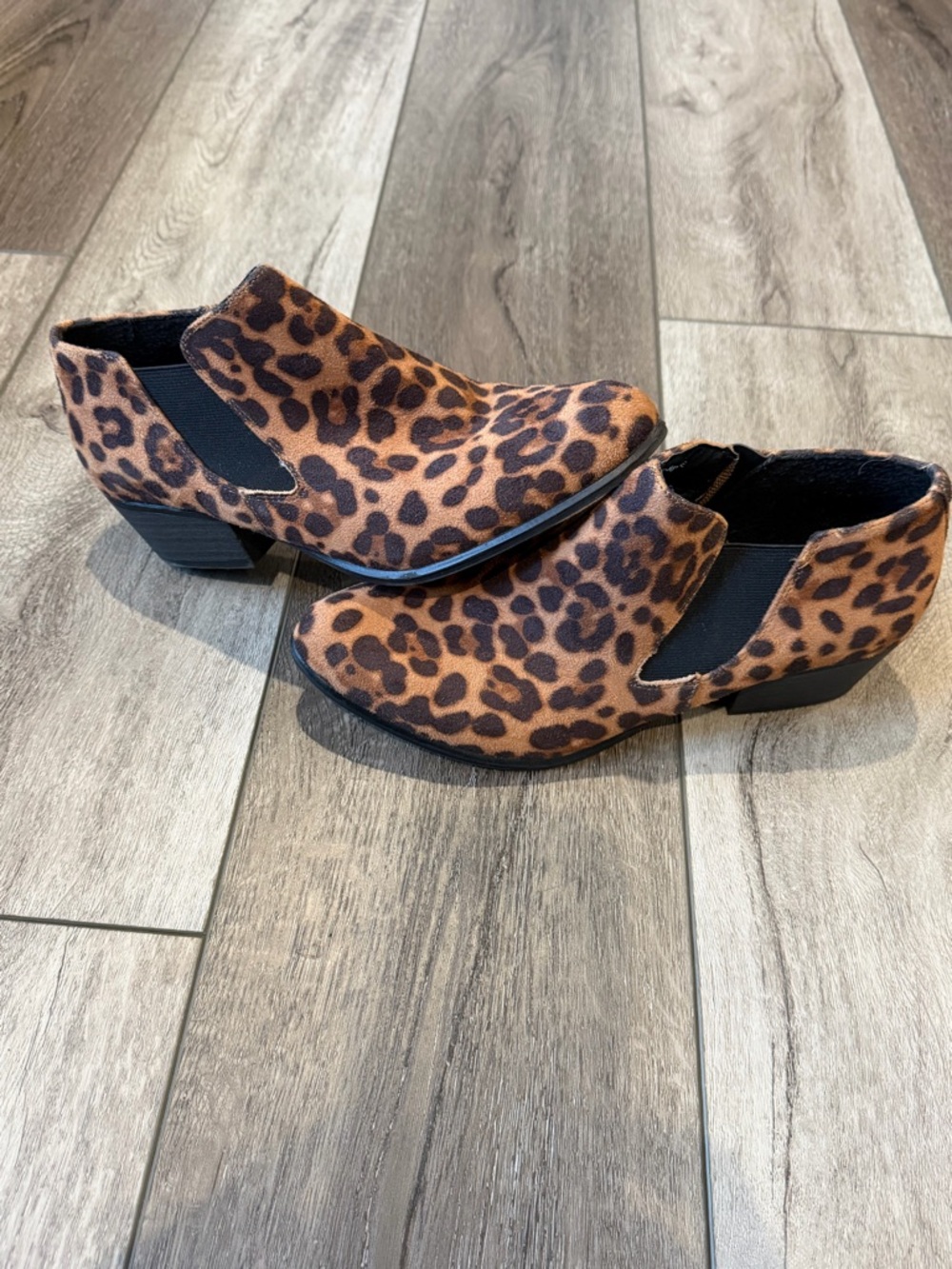 ESpirit Leopard Print Low Heel Booties - (7.5)